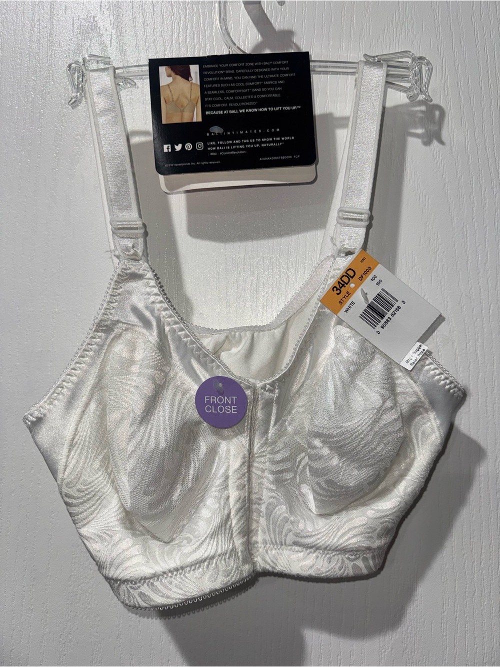 Bali White Front-Close Jacquard Full-Coverage Bra